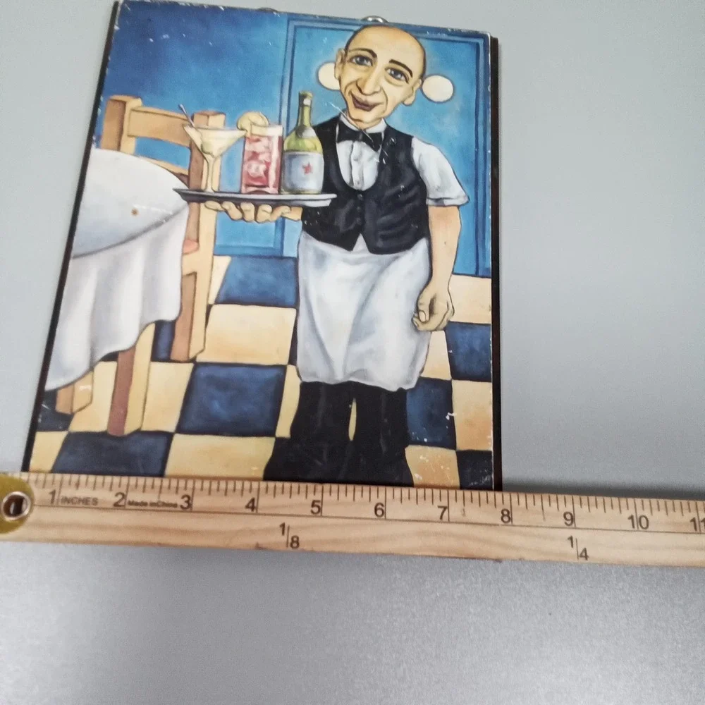 Will Rafuse Emile Decoupage Wall Art‎ Plaque Waiter Bistro Decor 10x7.5 2003